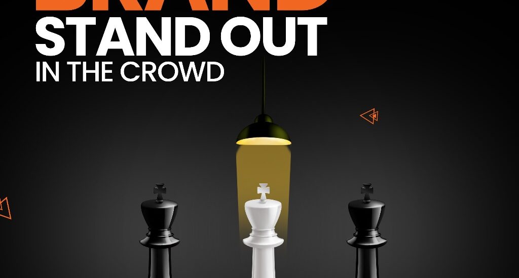 Chess piece standing out under spotlight with text "We Make Your Brand Stand Out