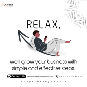 Relaxed man on a lounge chair with phone and text “We’ll grow your business with simple and effective steps