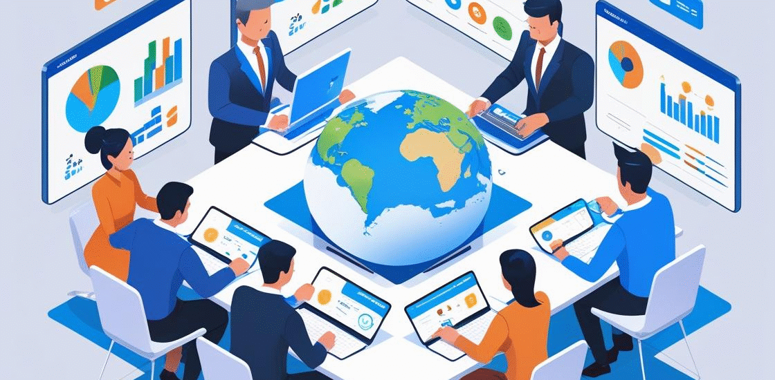 Team working with global digital marketing tools in 2025