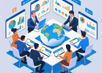 Team working with global digital marketing tools in 2025