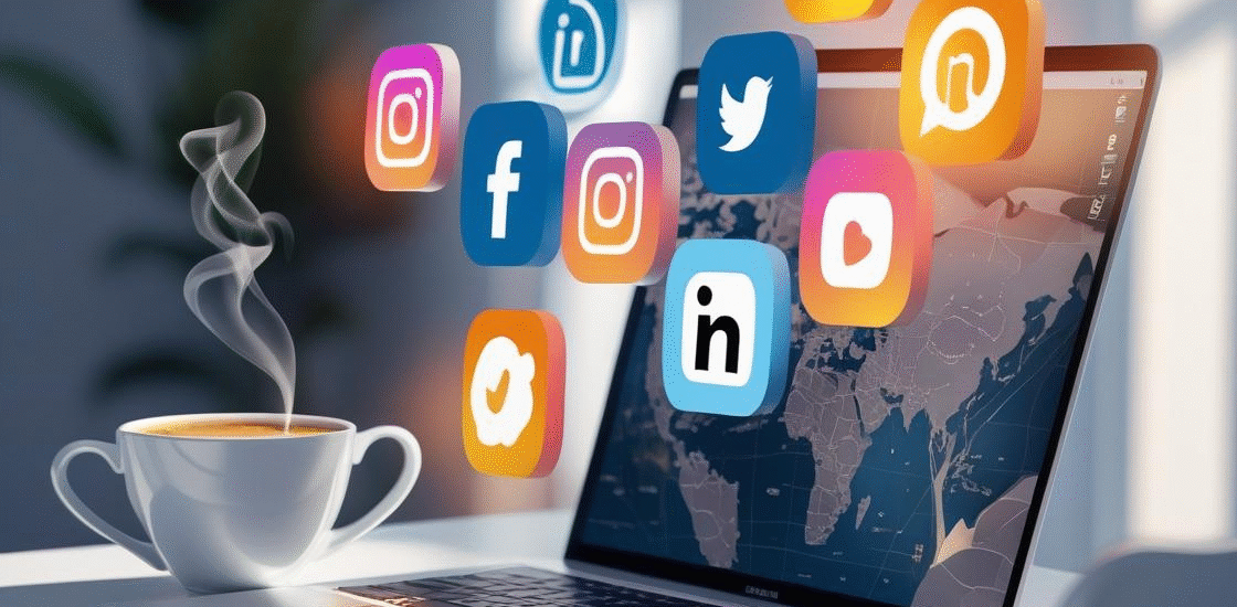 Smartphone with social media apps and global connection concept