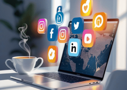 Smartphone with social media apps and global connection concept