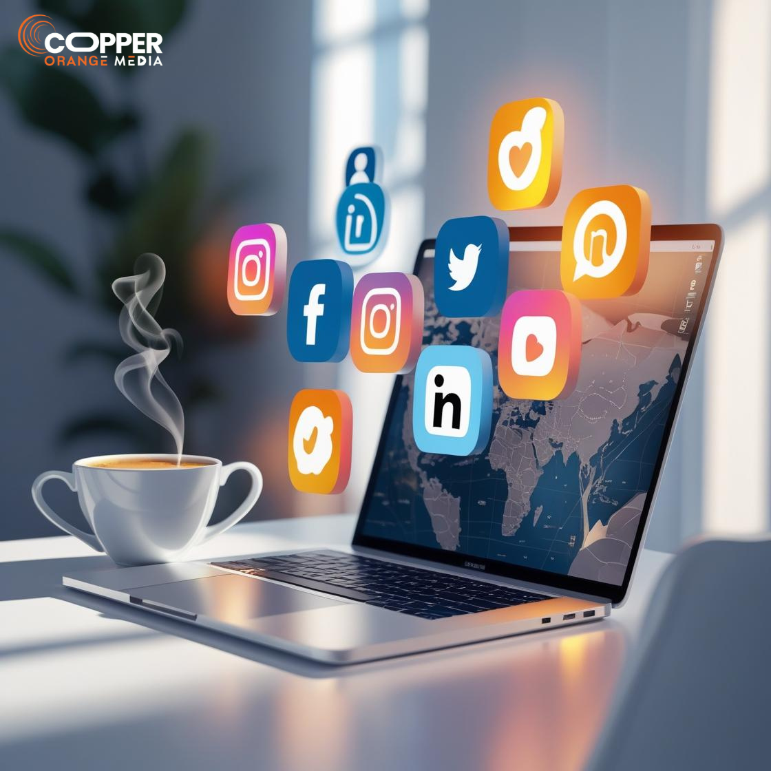 Smartphone with social media apps and global connection concept