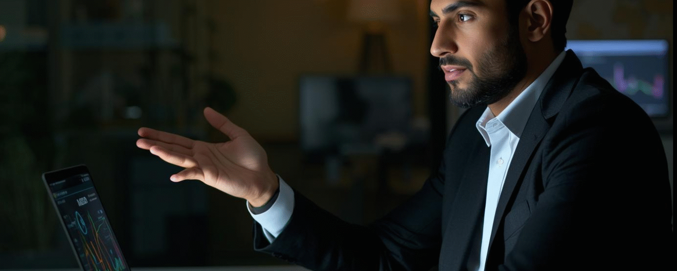 Digital marketer in Pakistan presenting SEO and PPC strategy with analytics and dashboards.