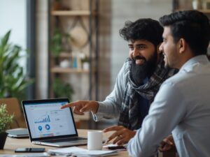 Copper Orange Media specialist explaining SEO results to a client.