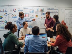 Digital marketing professionals planning SEO, social media, and PPC strategies in Lahore, Pakistan