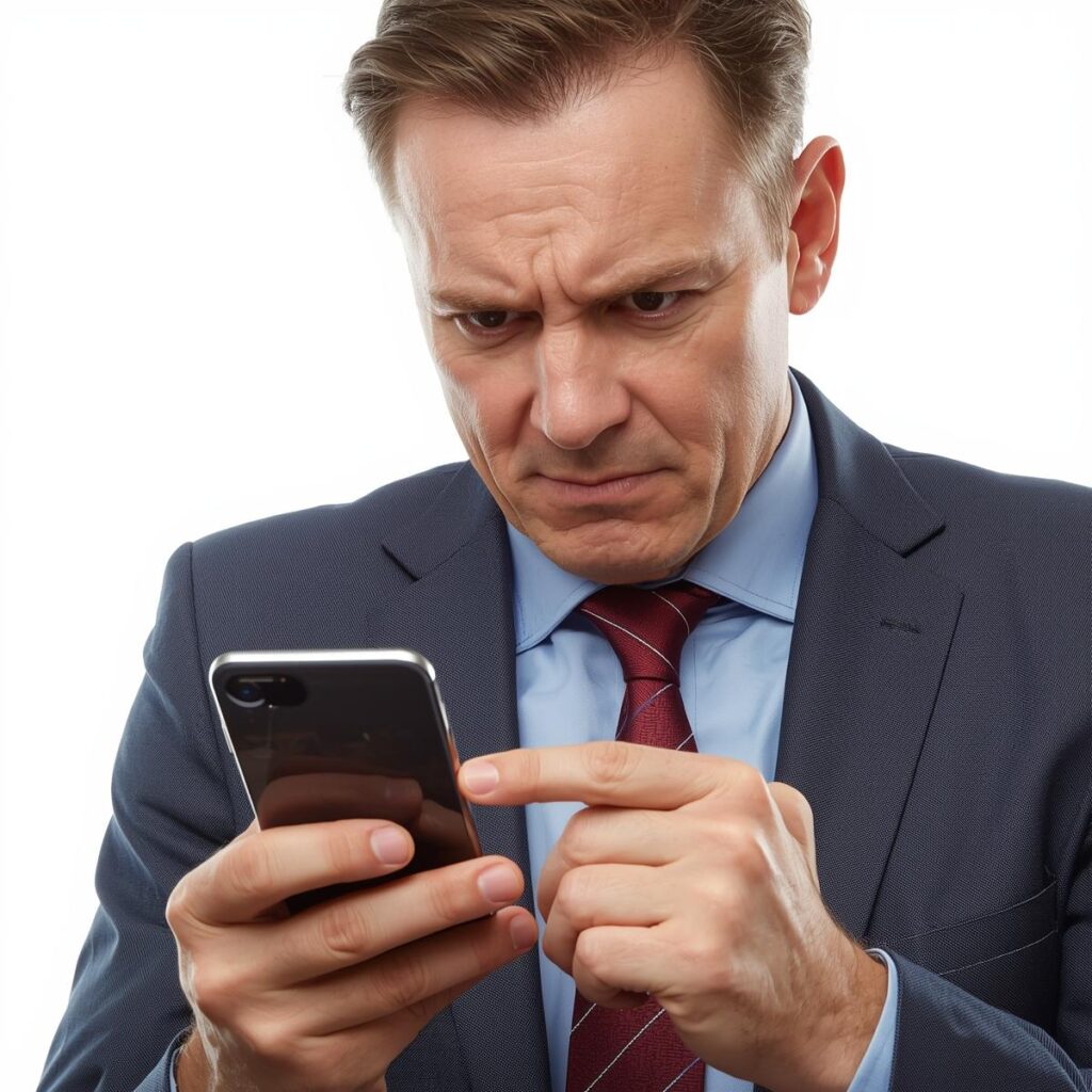 A business owner checking a mobile website on a smartphone,