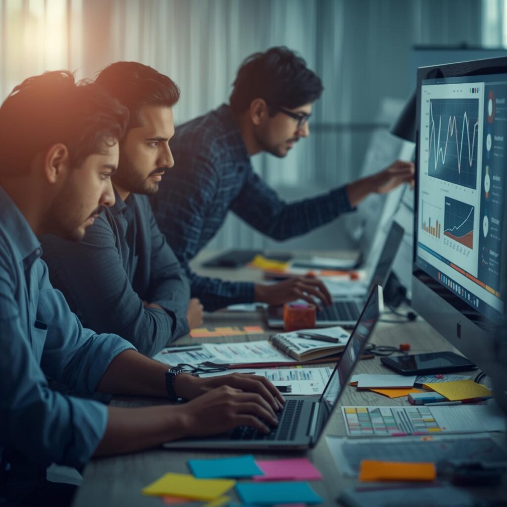 A professional digital marketing team working quietly behind the