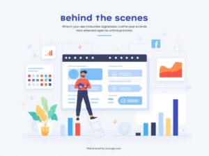 A realistic illustration showing digital marketing process behind the