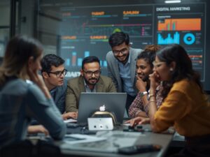 Digital marketing team in Pakistan discussing strategy,